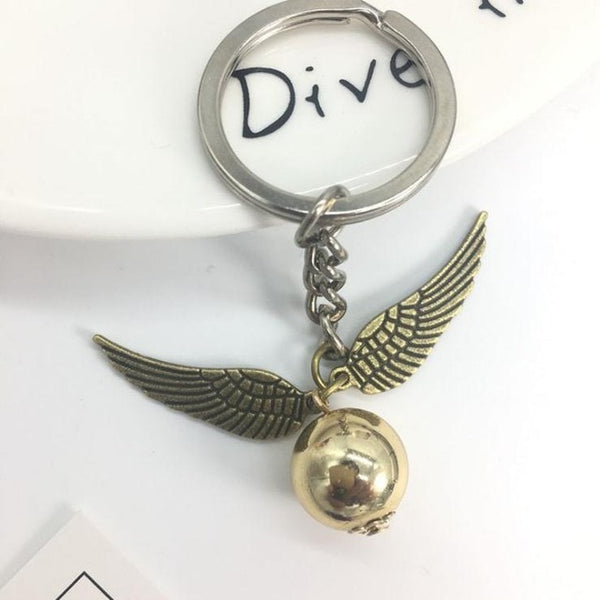 Harry Potter Quidditch Golden Snitch Ball Owl Wings Metal Pendant Keychain